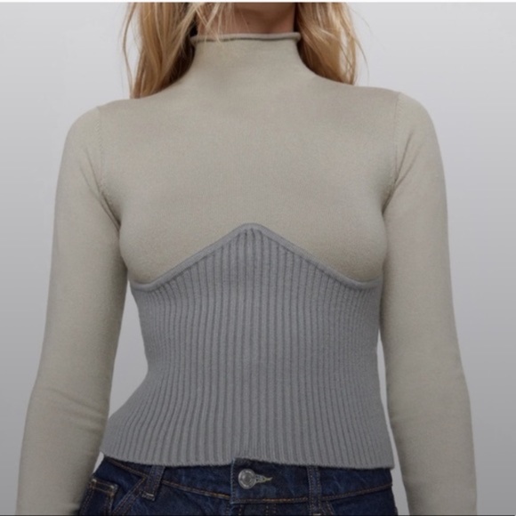 ZARA Combination Knit Bustier Turtleneck - Picture 3 of 5